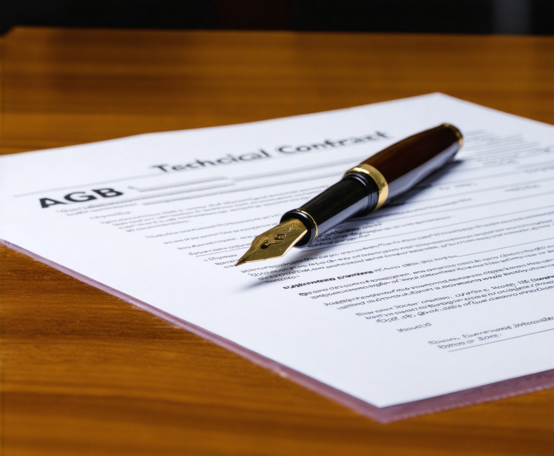 Nahaufnahme eines Füllfederhalters auf einem technischen Vertrag